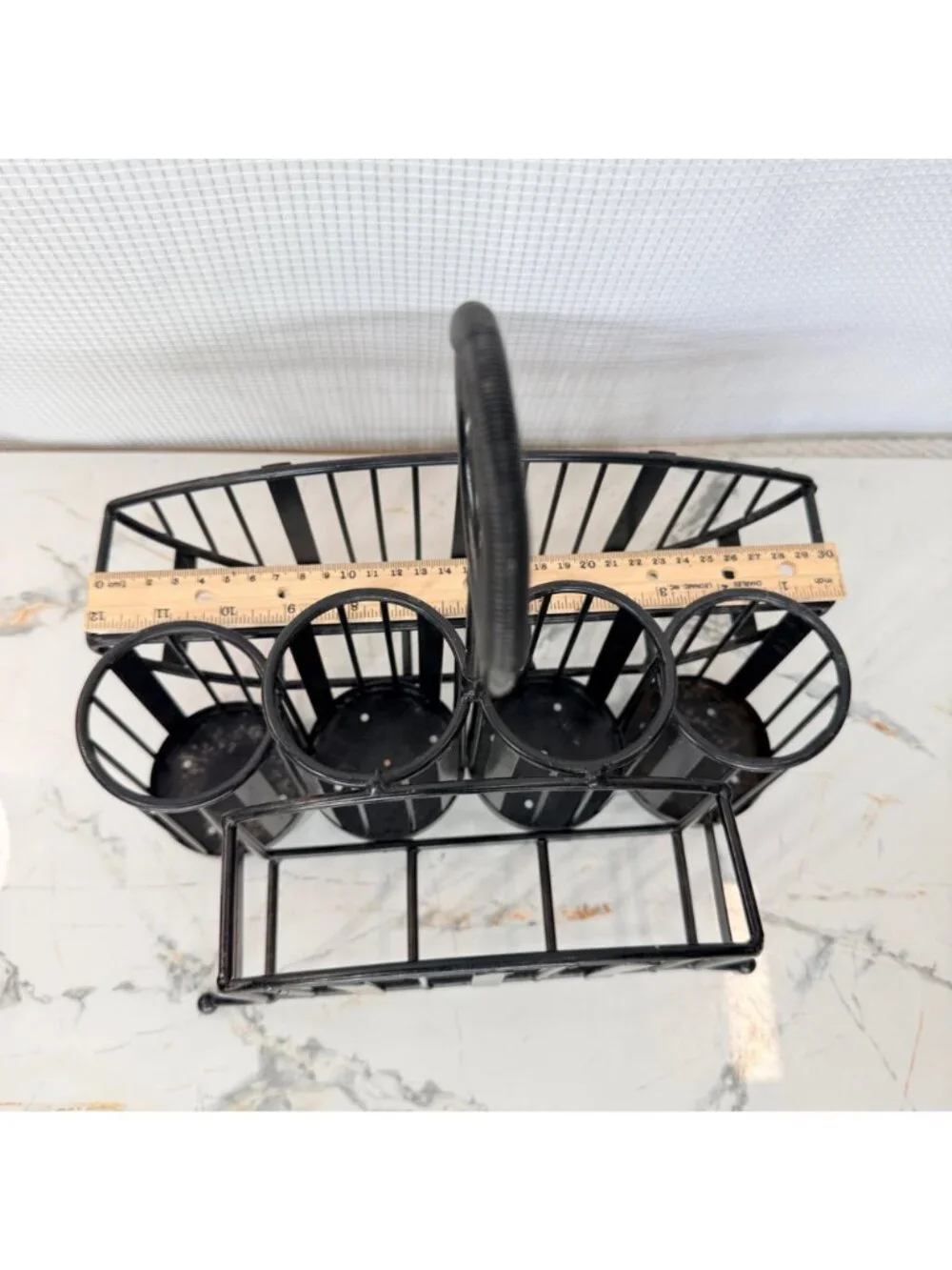 Buffet caddy holder , black rod iron, holds napkins, plates, utensils